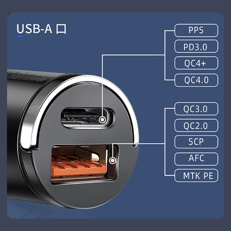 Mini 100W USB Car Charger Fast Charging Car Phone Charger Adapter Mini PD USB Type C Charger for iPhone Xiaomi Samsung Huawei