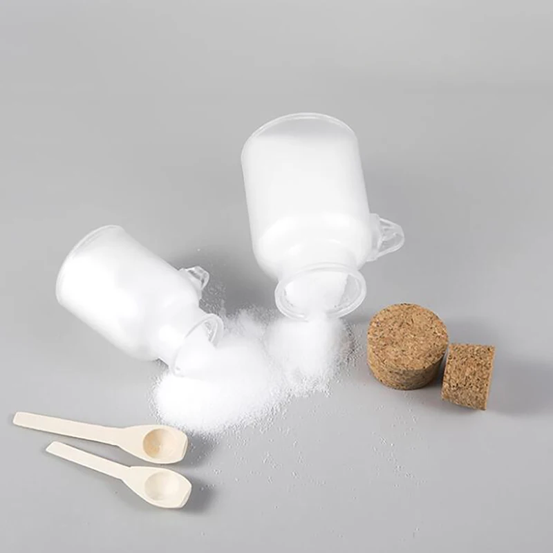 1PCS 100/200/300/500g Empty Bath Salt Bottle Plastic Matte Cork Jar Women Bottles Container Refillable Bottle With Wood Spoon