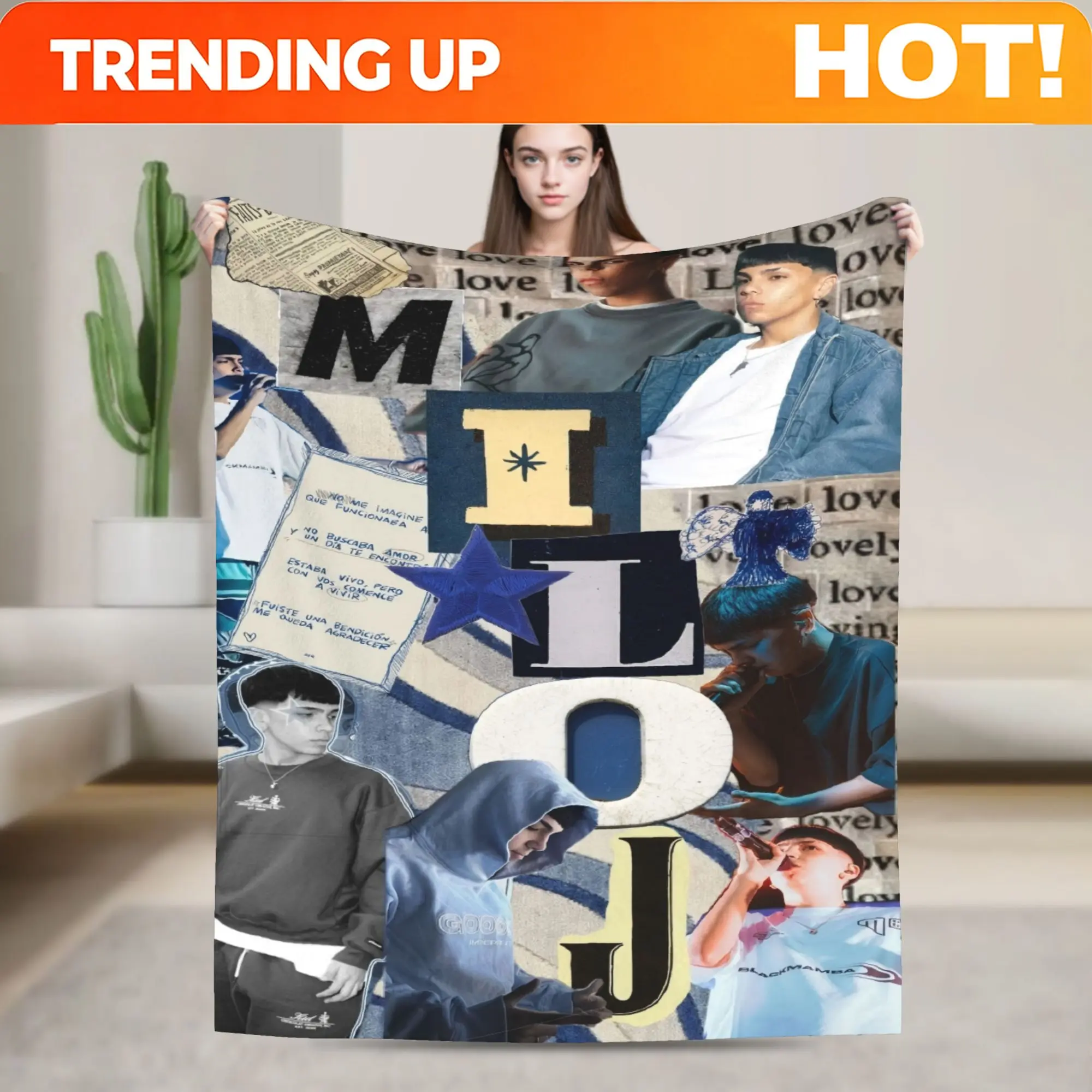 Customize Milo J Alphabet Collage Blanket, Fashion Digital Printing, Super Soft Flannel Blanket, Digital Printing, Gorgeous Styl