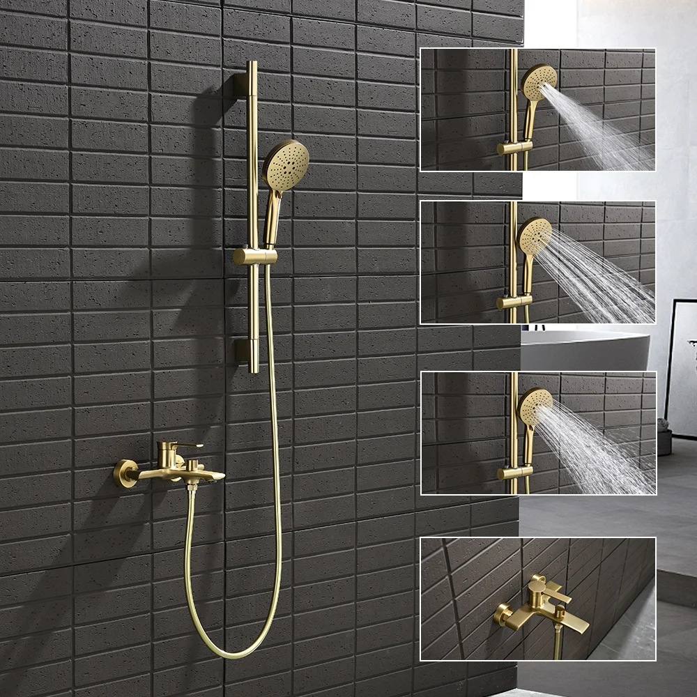 

Luxury Split Bathroom Faucet Brass Bath Triple Shower Faucet System Wall Mounted Bathtub Shower Set Hot Cold Mixer Water Taps