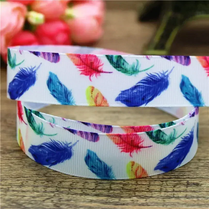 DHK 7/8'' 5yards Peacock Feather Printed Grosgrain Ribbon Headwear Hair Bow Diy Party Decoration OEM Wholesale 22mm C1164