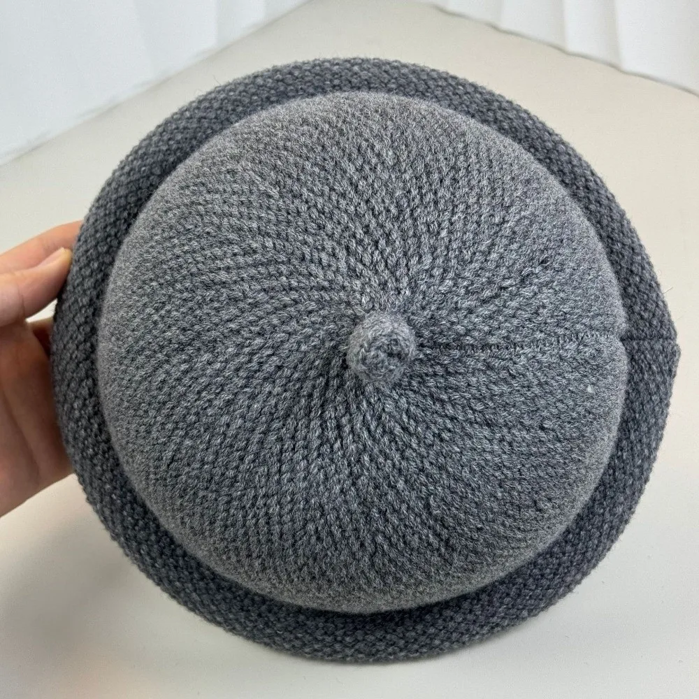 Fashion Solid Color Knitted Melon Skin Hats with Short Brim Keep Warm Knitted Hat Skull Cap Winter