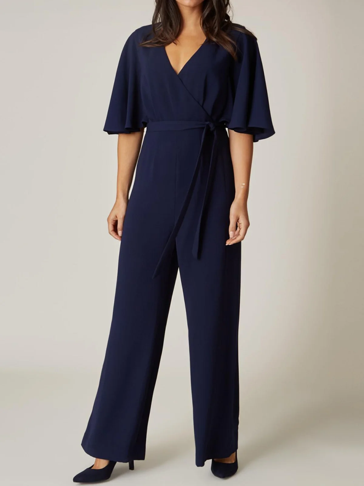 

Ele Брюки с высокой талией V Ne с запахом на груди Flng Sve Длинные прямые трубки для поездок на работу Женские туфли на высоком каблуке Godd