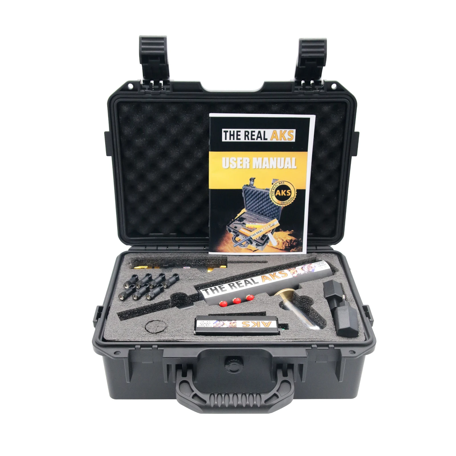 Black AKS Long Range Gold Detector with Plastic Case for Silver Gem Diamond Search with Filter 6 Antennas