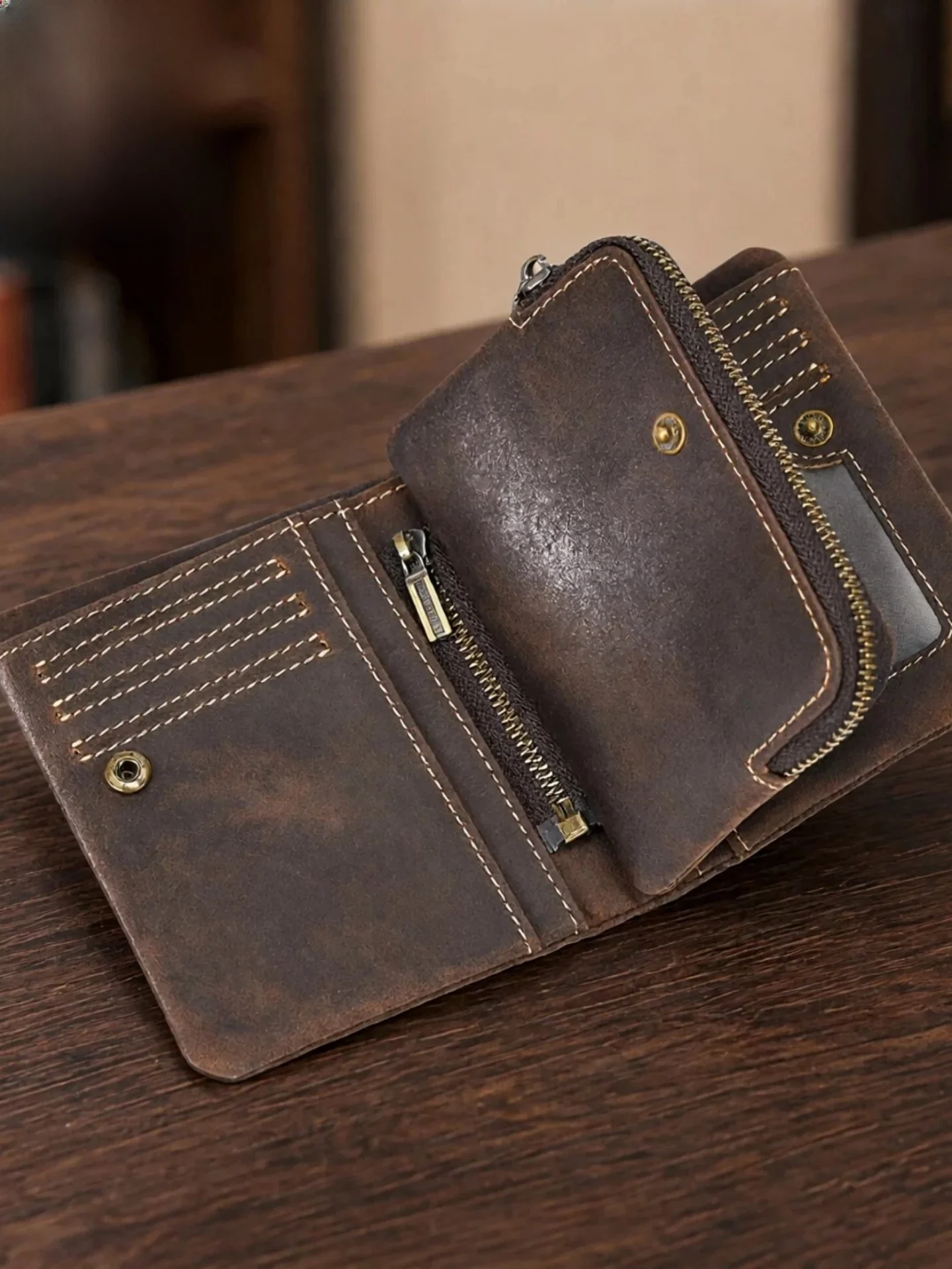yuqixuan-men's-leather-wallet-top-layer-cowhide-short-style-money-clip-zipper-coin-pocket-business-card-holder