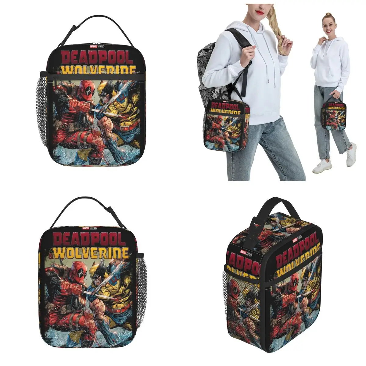 Insulated Lunch Bag Deadpool & Wolverine Merch Food Box Multifunction Cooler Thermal Bento Box For Travel