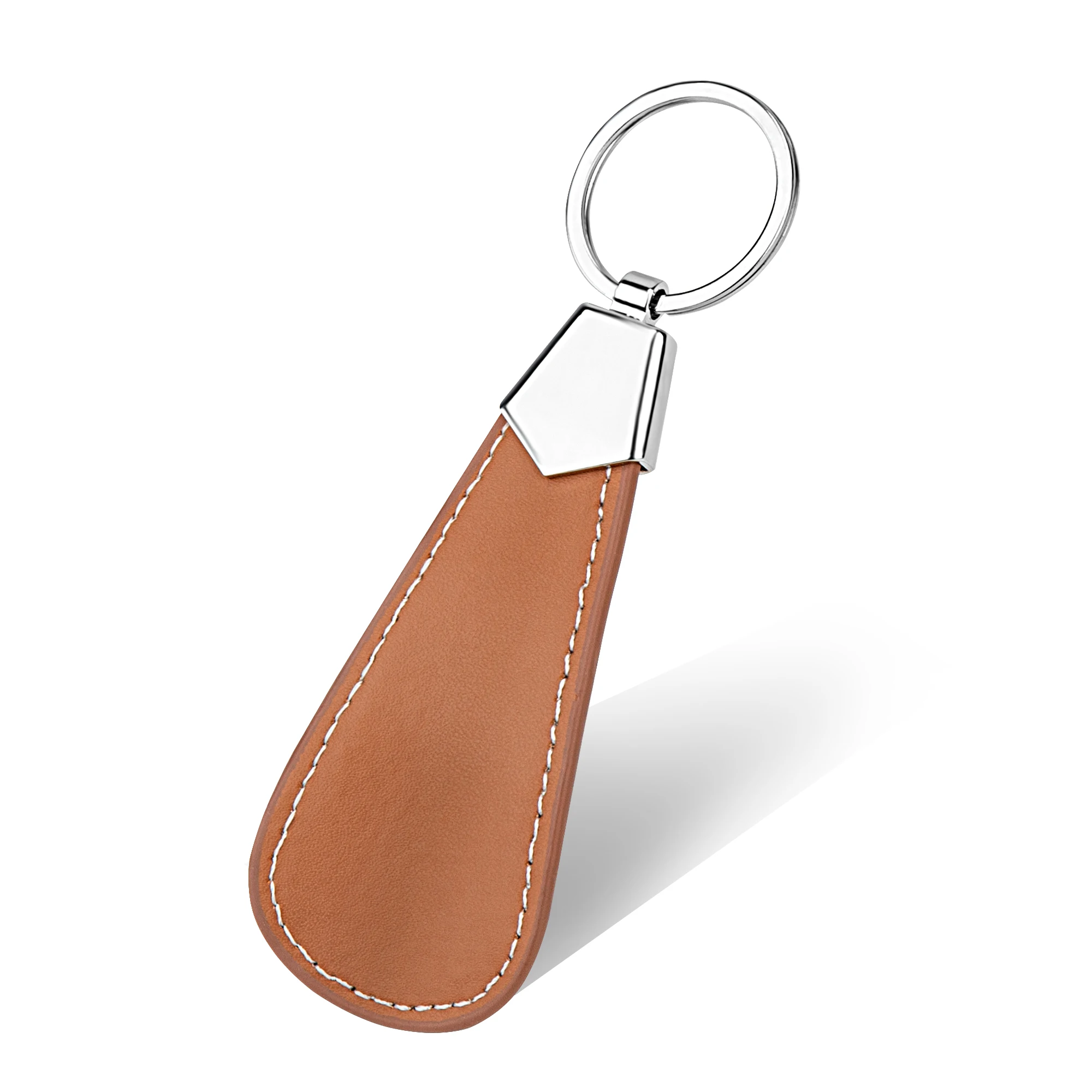 9.5cm portable brown Shoehorn Metal Durable Stainless Steel Faux Leather Easy Carry Fashion Mini Shoe Horns Accessories Key Ring