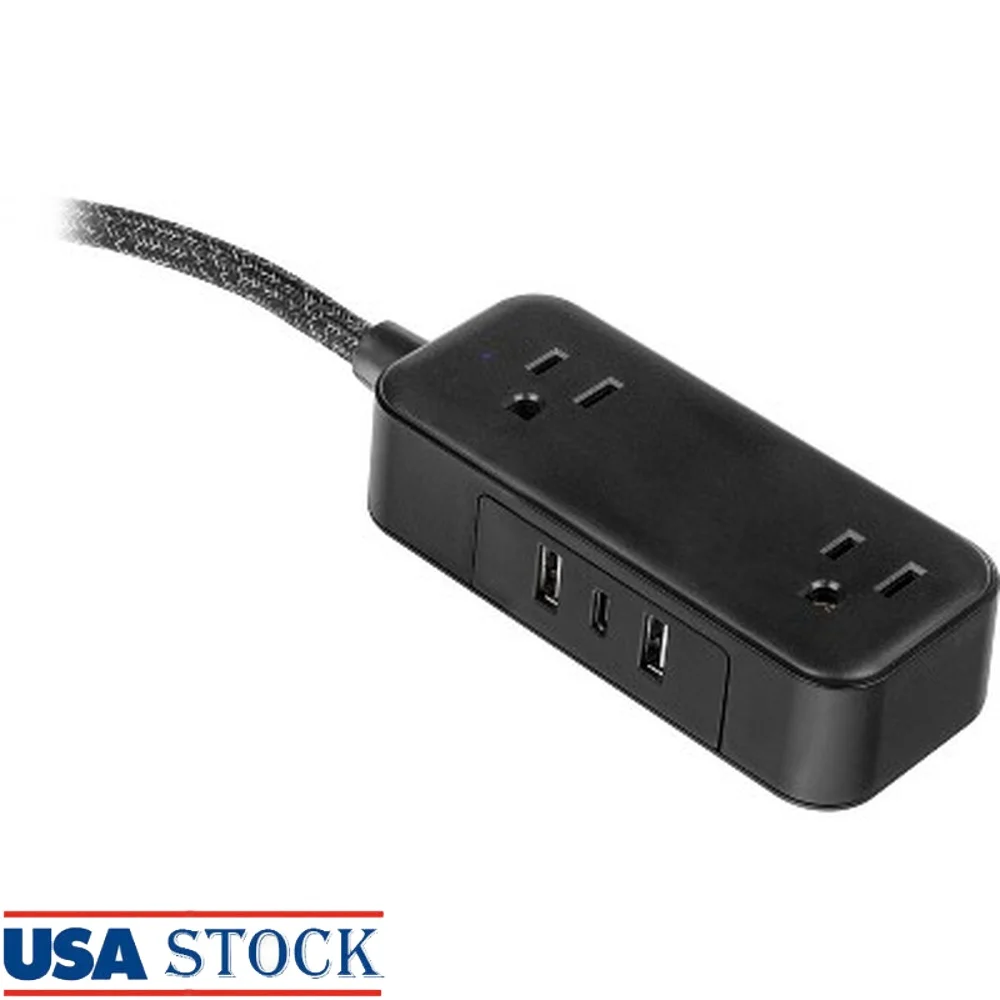 

GE 2-Outlet Extension Cord with 2 USB-A 1 USB-C Ports 6ft Braided Power Strip Home Office Charging Hub