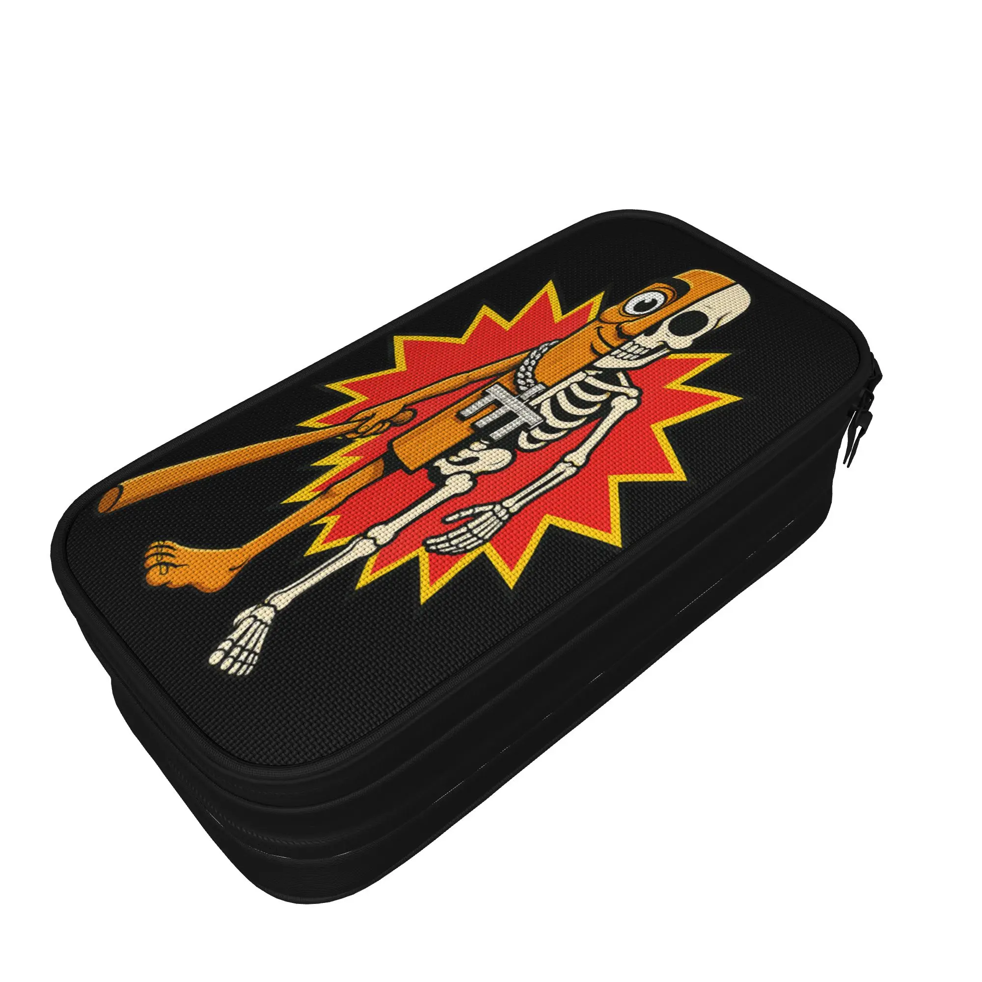 Half Skeleton Tung Sahur Funny Halloween Meme Pencil Case  Portable Pencil Pouch Girls Boys Canvas Retro School Pencil Cases