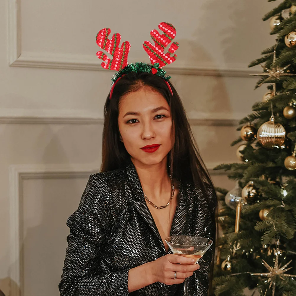 

2Pcs Reindeer Antlers Headband Christmas Headwear Holiday Party Xmas Hairband Festive Deer Antler Hair Accessories