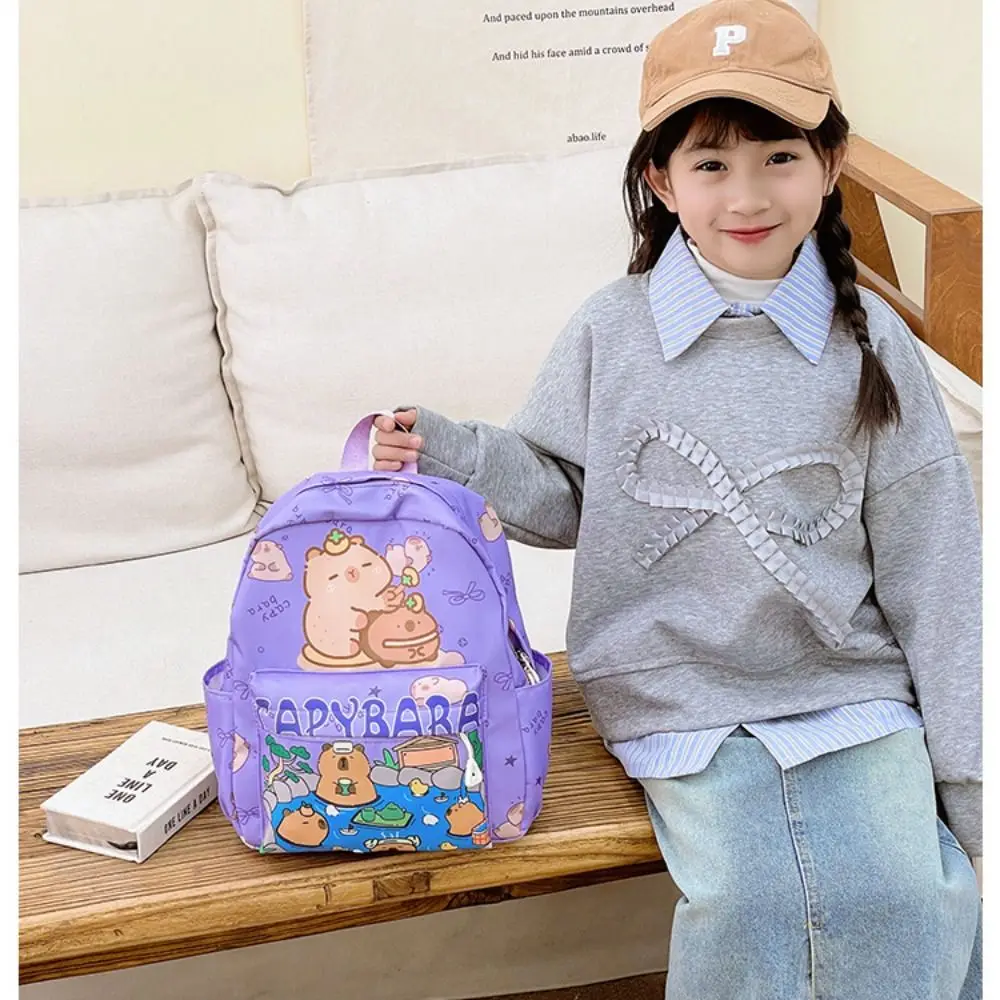 Simpatico cartone animato Capybara Borsa da scuola Zaino per studenti impermeabile in nylon Zaino per bambini di grande capacità