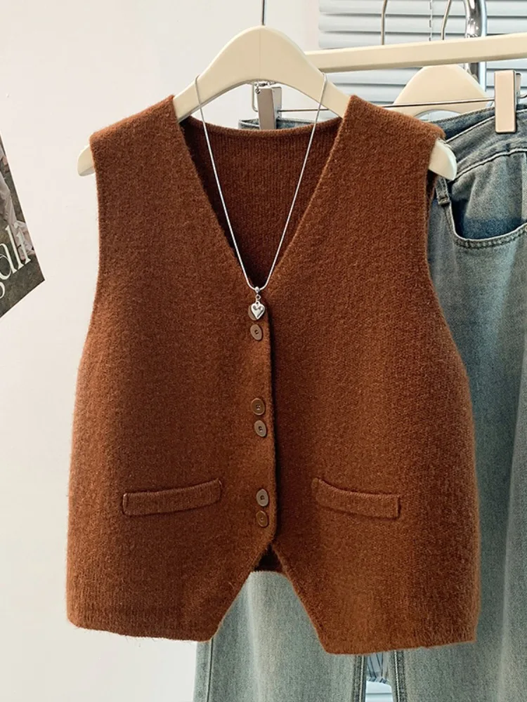 

Ele Vintage ort Knitted Vest Women's Autumn Winter Lazy Sle Layering oulder Pad Vest Top Button Sle Regular ...