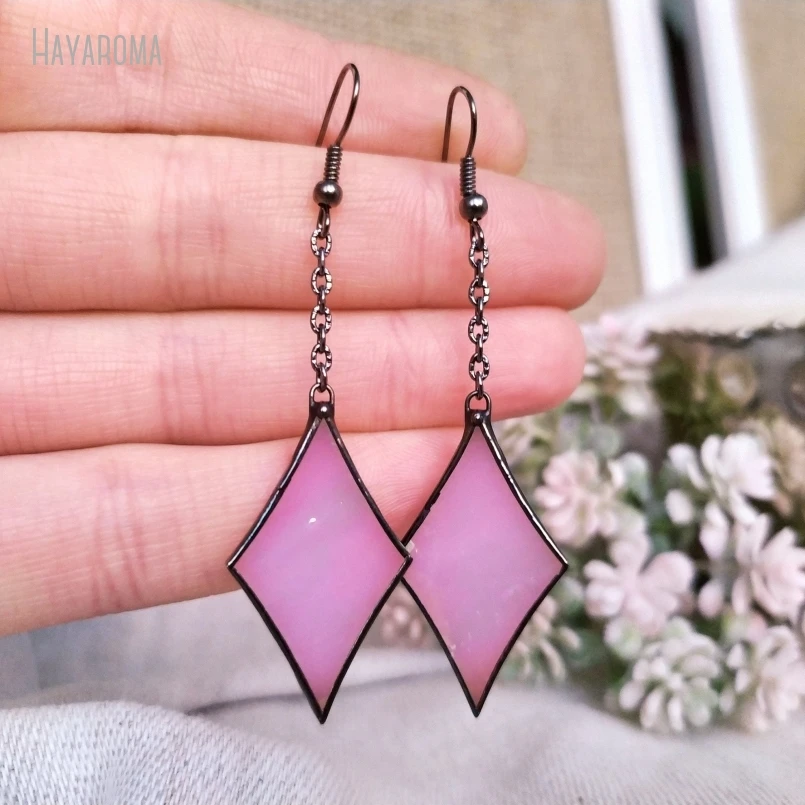 10Pcs Wholesale Black Pink Stained Soldered Sparkle Chain Festival Dangle Earring Blazing Jewelry Art Glass ER39878