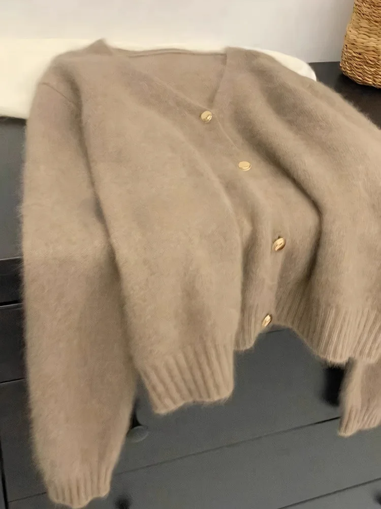 

Soft Cozy V-Ne Knitted Open Cardigan Women's Autumn Winter Loose Fit Pure Color Sweater Jaet Commute Sle Faionable