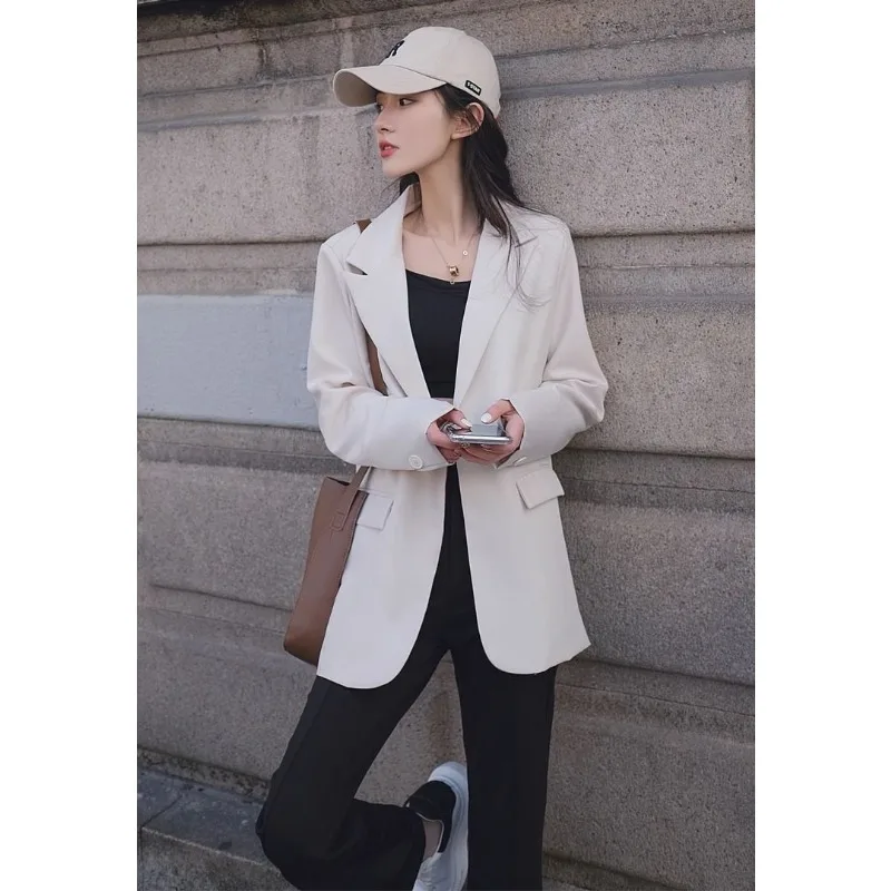 Spring Autumn Jackets Women White Black Blazer Office Lady Women\'s Clothing Suit Coat Korean Chic Tops Loose Streetwear Tweed