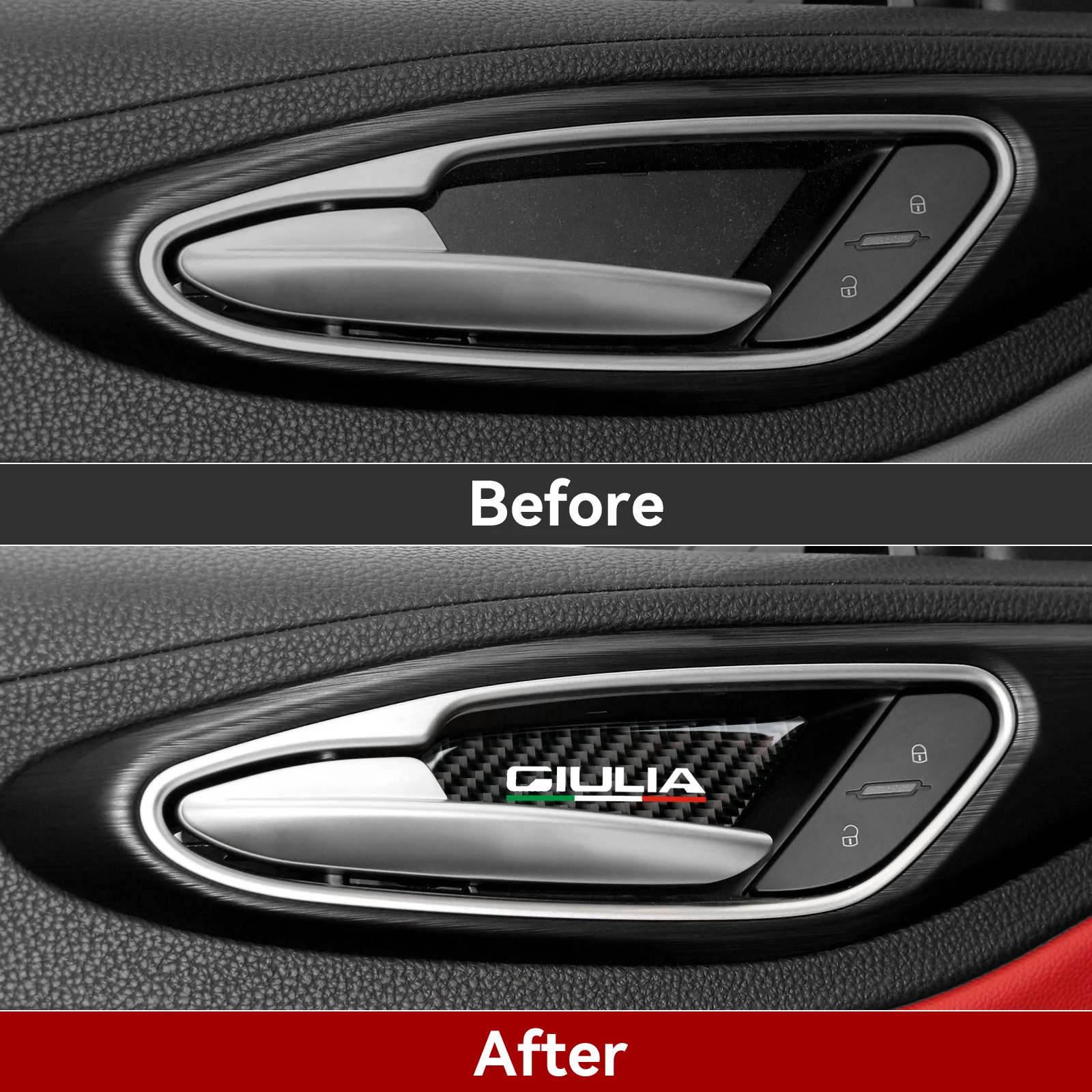 Für Alfa Romeo Giulia 952 2016–2027, Innentürschüssel-Schutzplatte, Innenaufkleber aus Kohlefaser, Zubehör für Autotürverkleidungen. – Detail 3