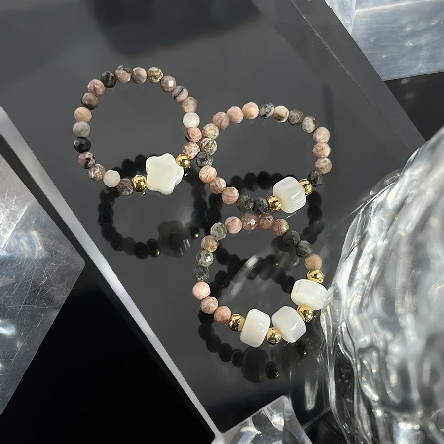 Handmade Facted 3mm Natural Stone Beaded Rings for Women Girls Fashion Jewelry Rhodochrosite Statement Ring Wedding Wholesale