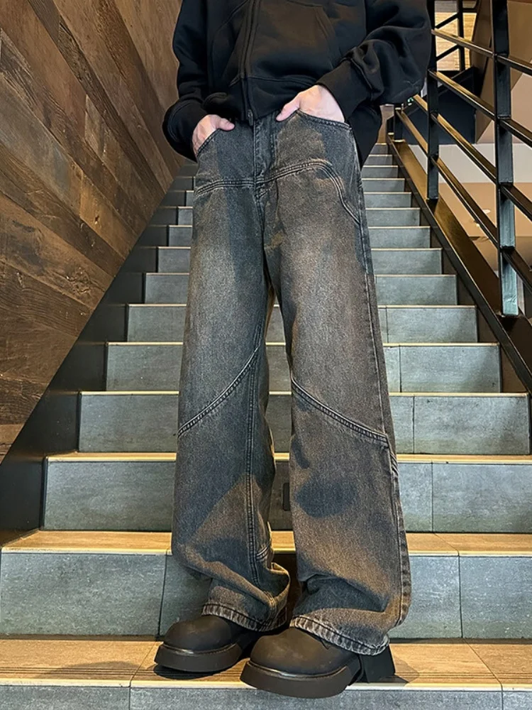 

Мужские джинсы в американском ретро-стиле, весенне-осенние, широкие, свободного кроя, прямые, слегка расклешенные, из денима, молодежный тренд