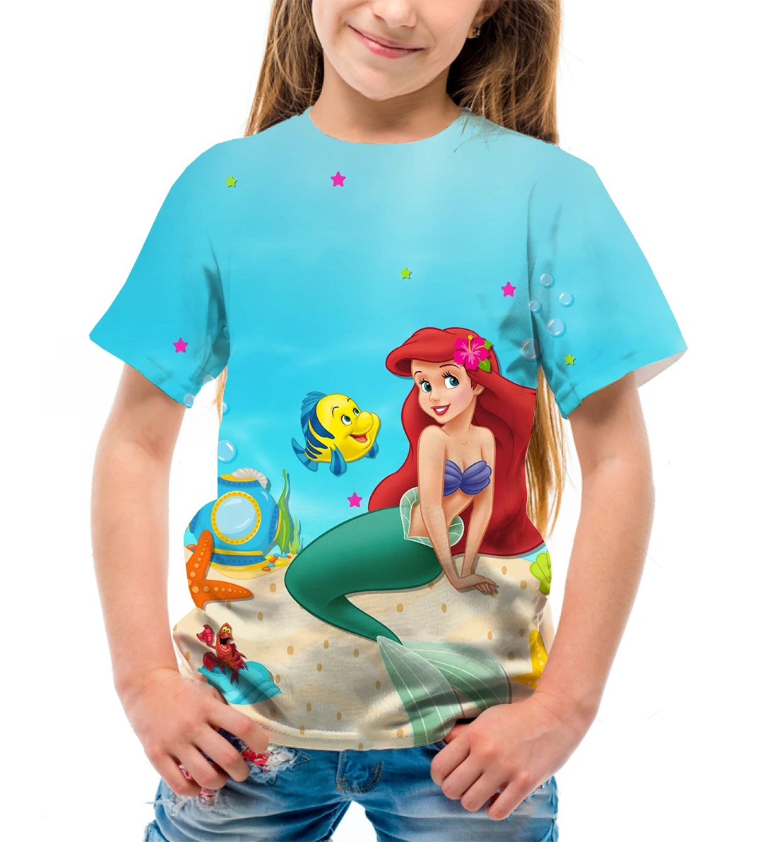 Ms. Eler Mermaid Mermaid Girls Birly Short Sleeping Spring and Summer Cartoon Polying Leisure Cute Cute Girls Girls