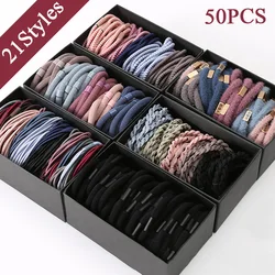 50PCS/Box Mix Colors Nylon 5CM Rubber Bands Women Safe Strong Elastic Hair Bands Ponytail Holder Girl Scrunchy Hair Accessories