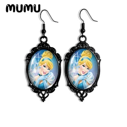 2024 New Princess Cinderella Dangle Earring Black Lace Oval Earrings Handmade Glass Dome Jewelry Gifts