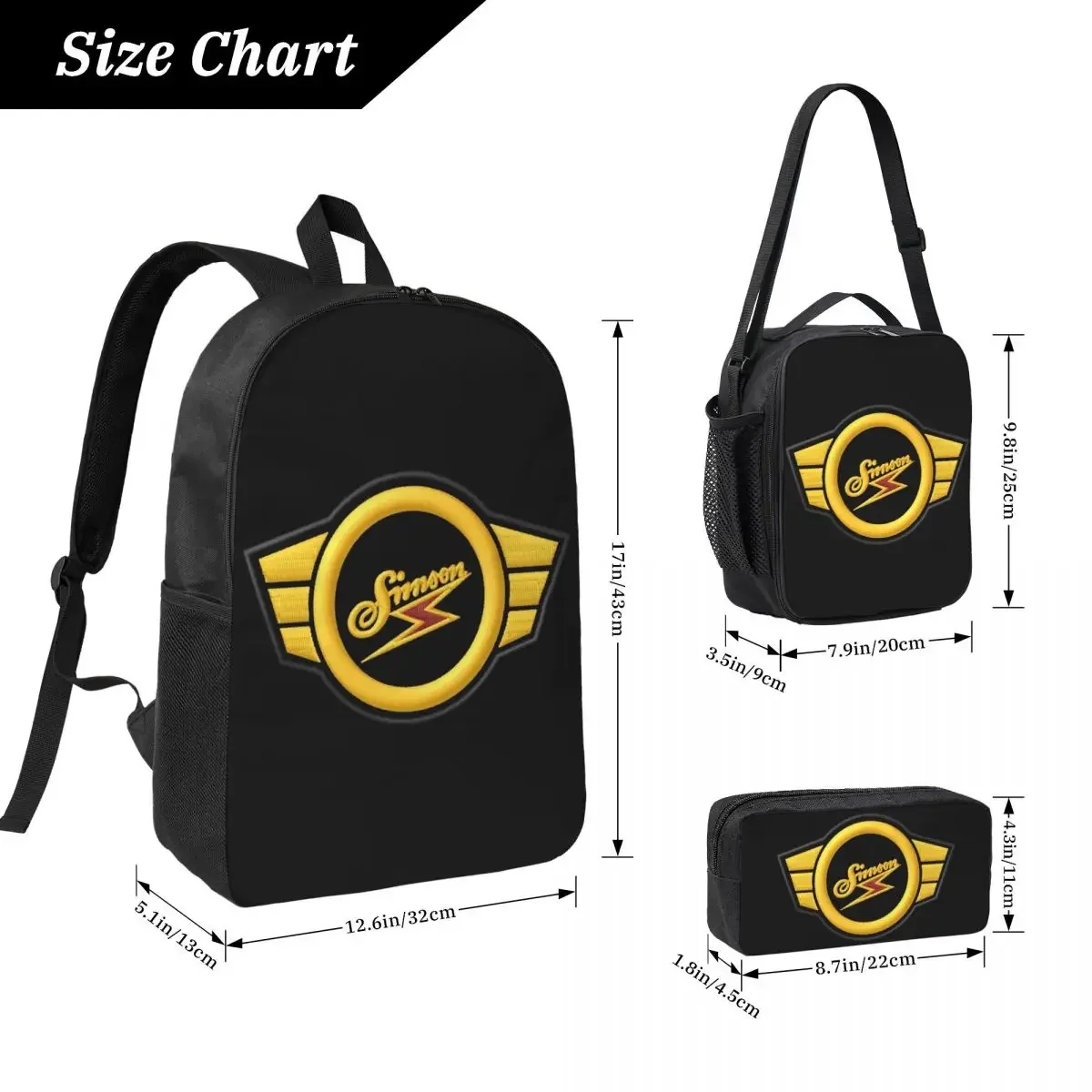 Motorcycle S-Simsons Backpack Boys Girls BookBag School Bag Computer Shoulder Bags 3ps Insulated Lunch Bag Pencil Case