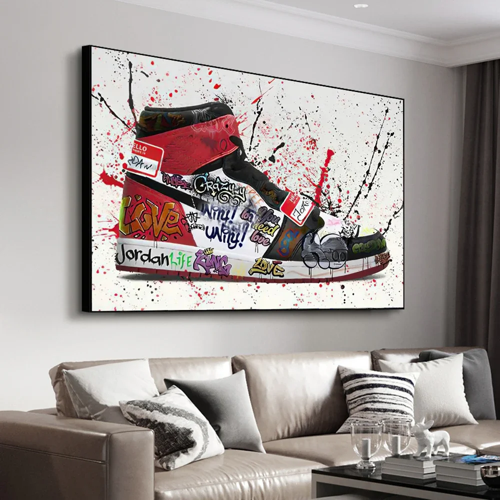 Fashion Trendy Graffiti Sneakers Wall  Poster Classic Basketball Shoes Home ation Canvas Painting Mural Prints Pictures