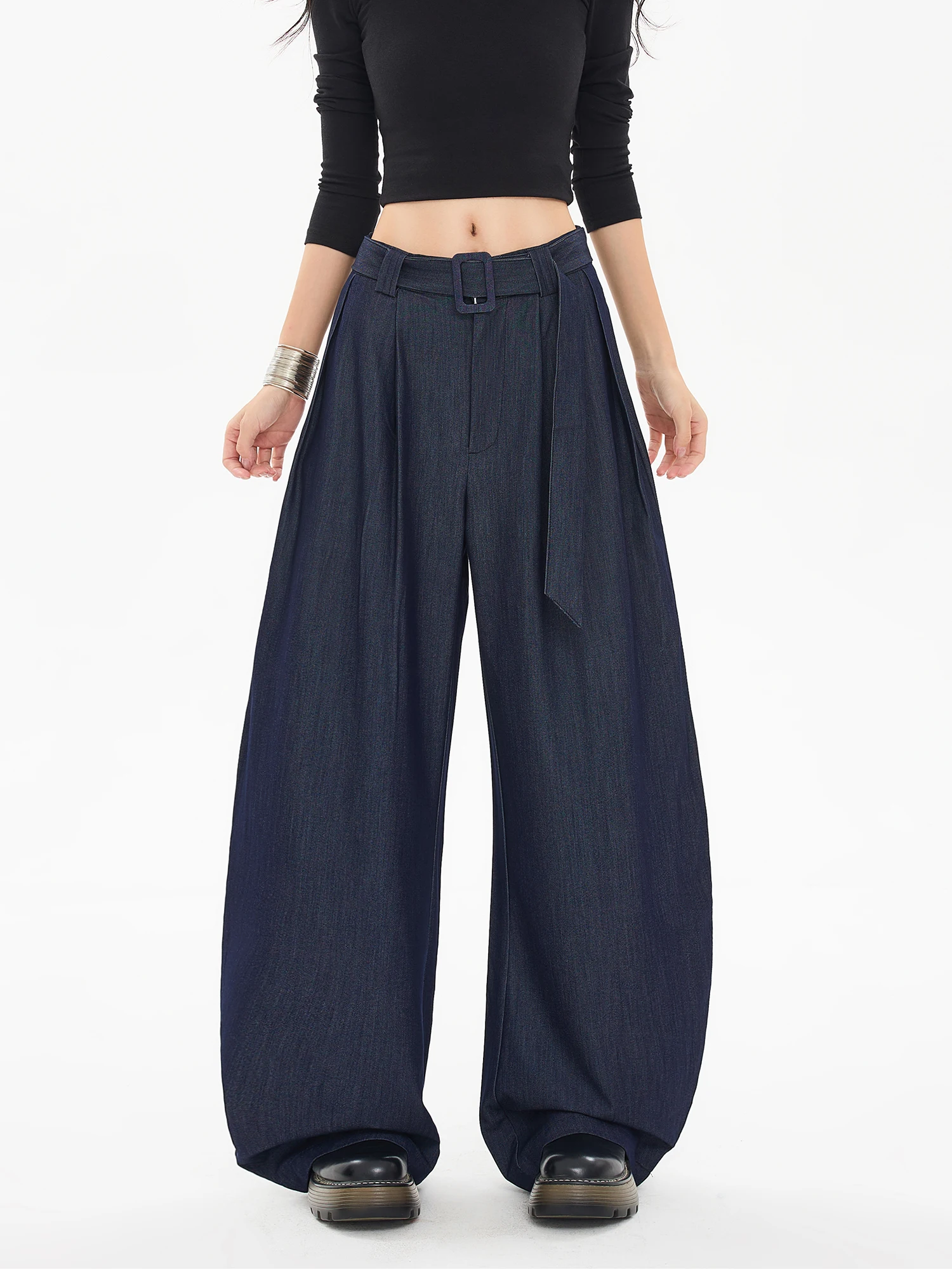 

Женские свободные брюки-палаццо с широкими штанинами, весенние, повседневные, с дизайном «банан», универсальные, очень красивые, E.D.X, для офиса, из полиэстера