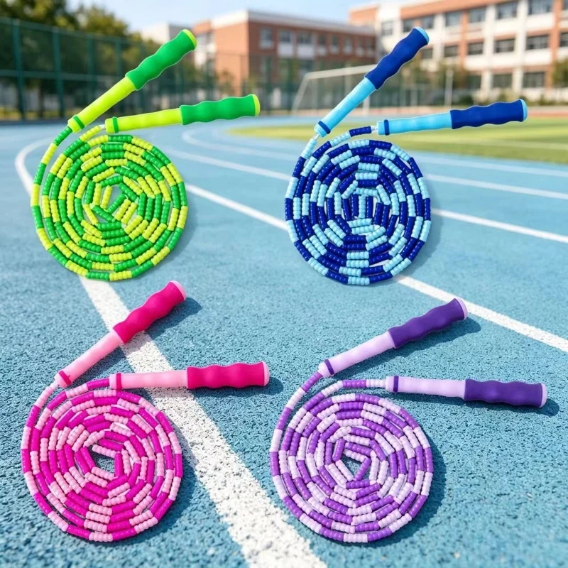 J2HE Springseil mit verstellbarer Länge für Fitnessübungen, weiches Perlen-Springseil, segmentiertes Springseil