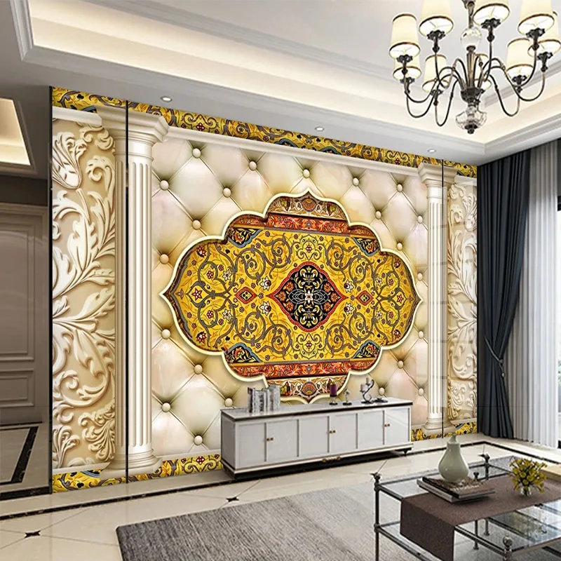 European Style Custom Any Size 3D Soft Bag Forbidden City Pattern Living Room TV Background Wall Wallpaper For Bedroom Tapety