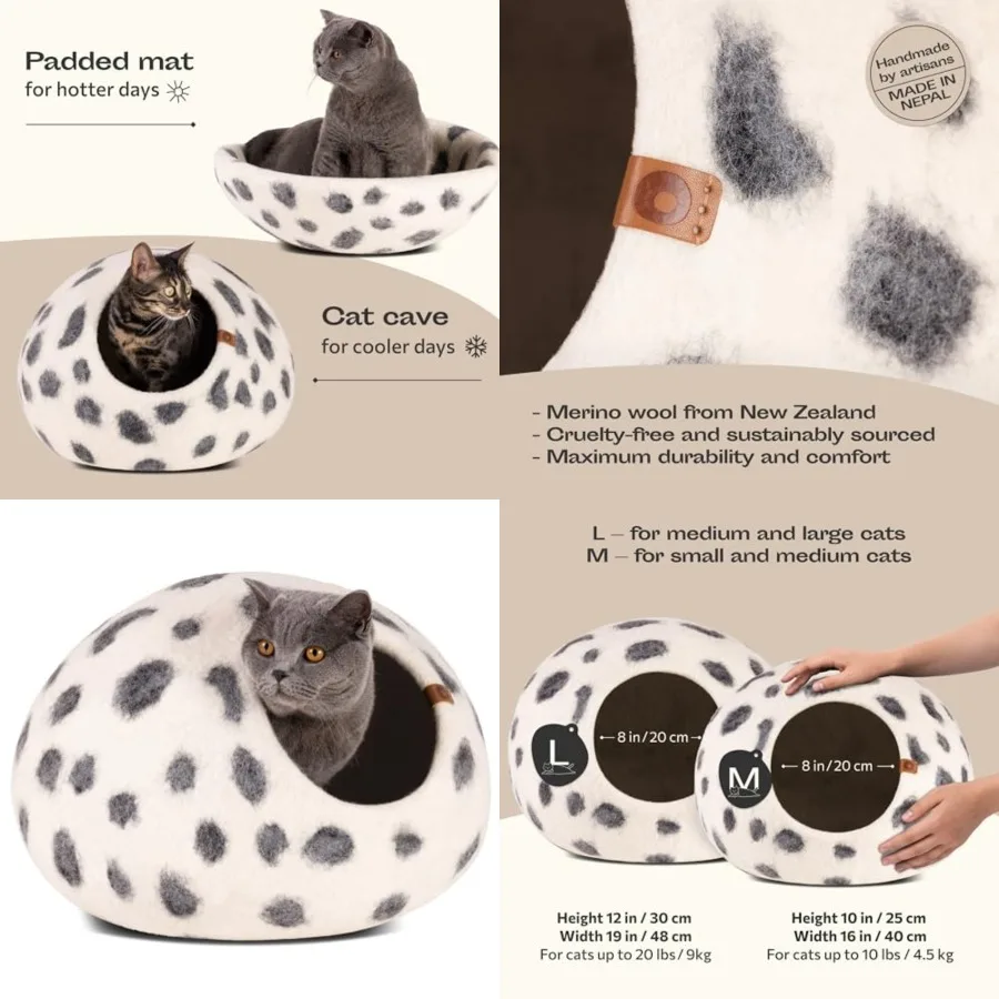 

Cat Cave Premium Felt Cat Bed for Indoor Cats, Handmade Merino Wool