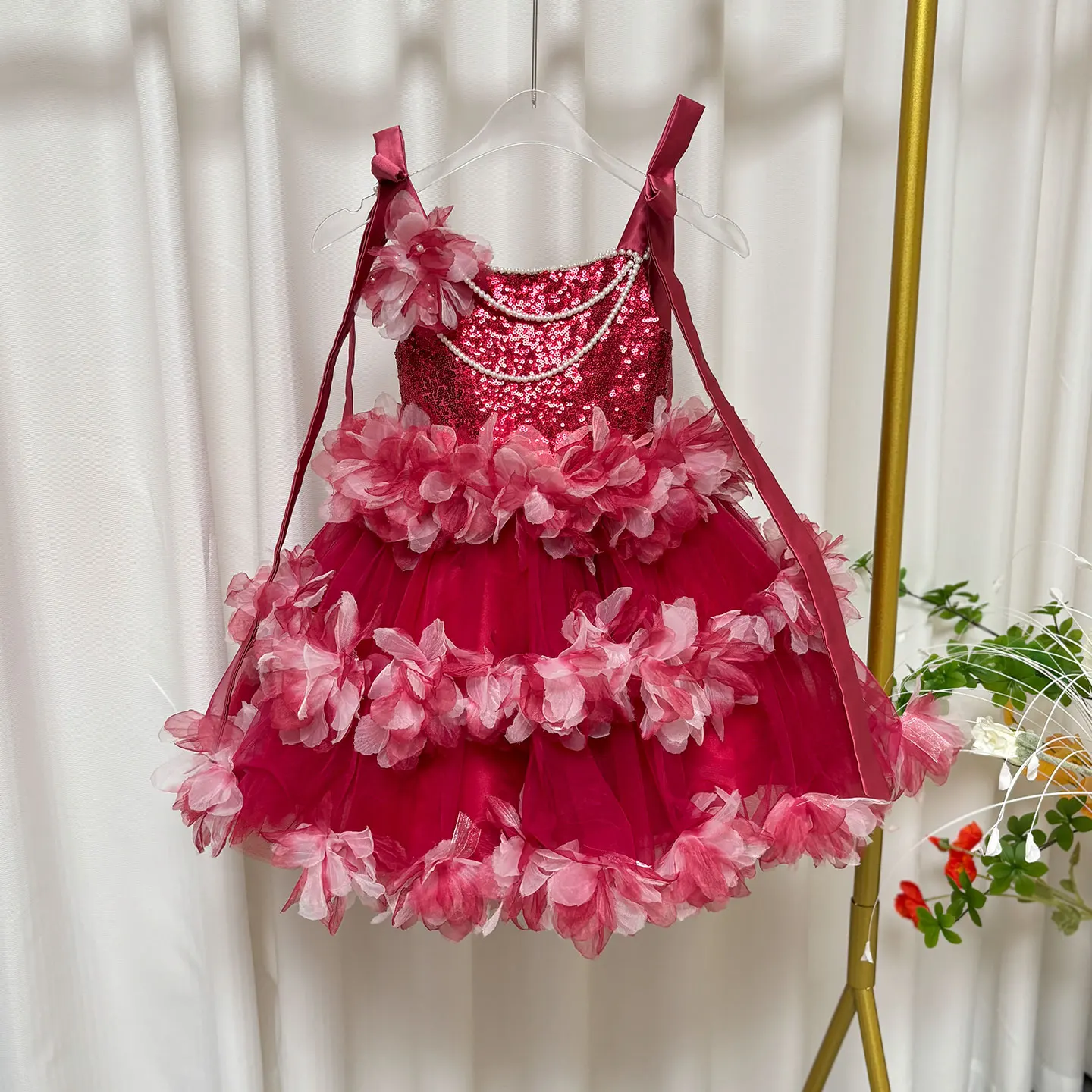 فستان Jill Wish J428 باللون العنابي لفتاة الزهور بدون أكمام بطول الركبة للأميرة للأطفال لحفلات الزفاف وأعياد الميلاد وحفلات رسمية