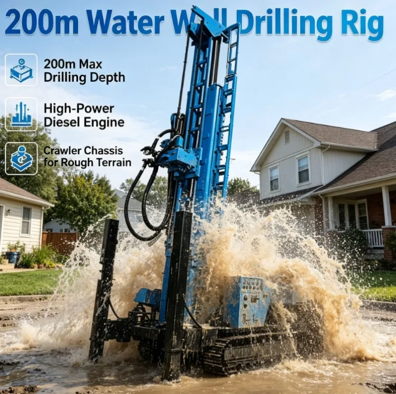 Customized Water Well Drill Rig 200m 300m 400m Drill Rig Hydraulic Swivel Diesel Borehole Portable Crawler Water Well Drilling