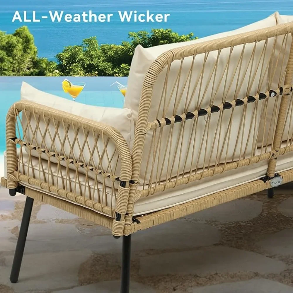 Patio Furniture Wicker Outdoor Loveseat, All-Weather Rattan Conversation for Backyard, Balcony and Deck with Soft Cushions