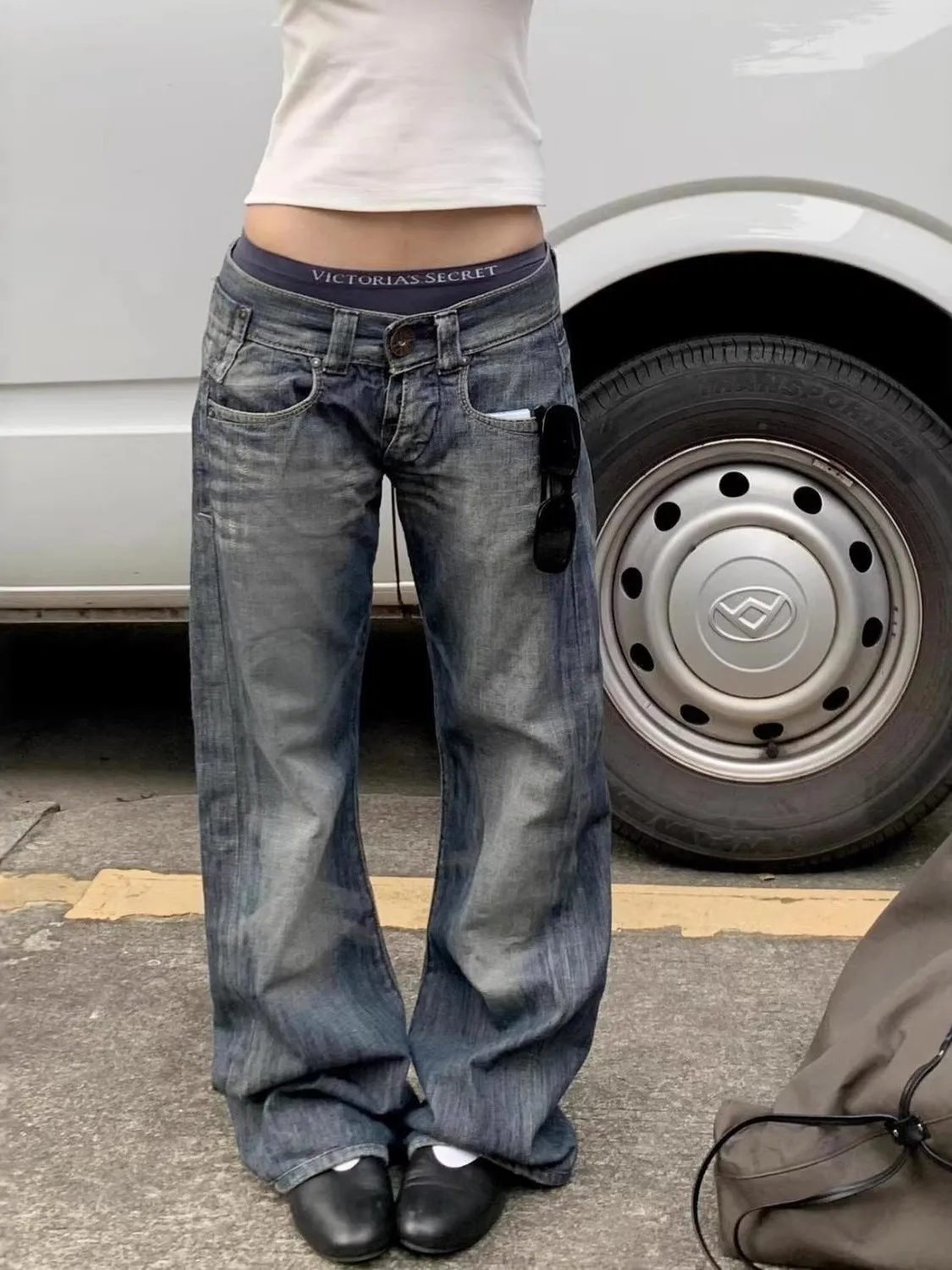 

Washed Vintage American Street Style Jeans Women's Straight Leg Loose Slim Wide Leg Long Trousers Trendy Cotton Stretchy Hard