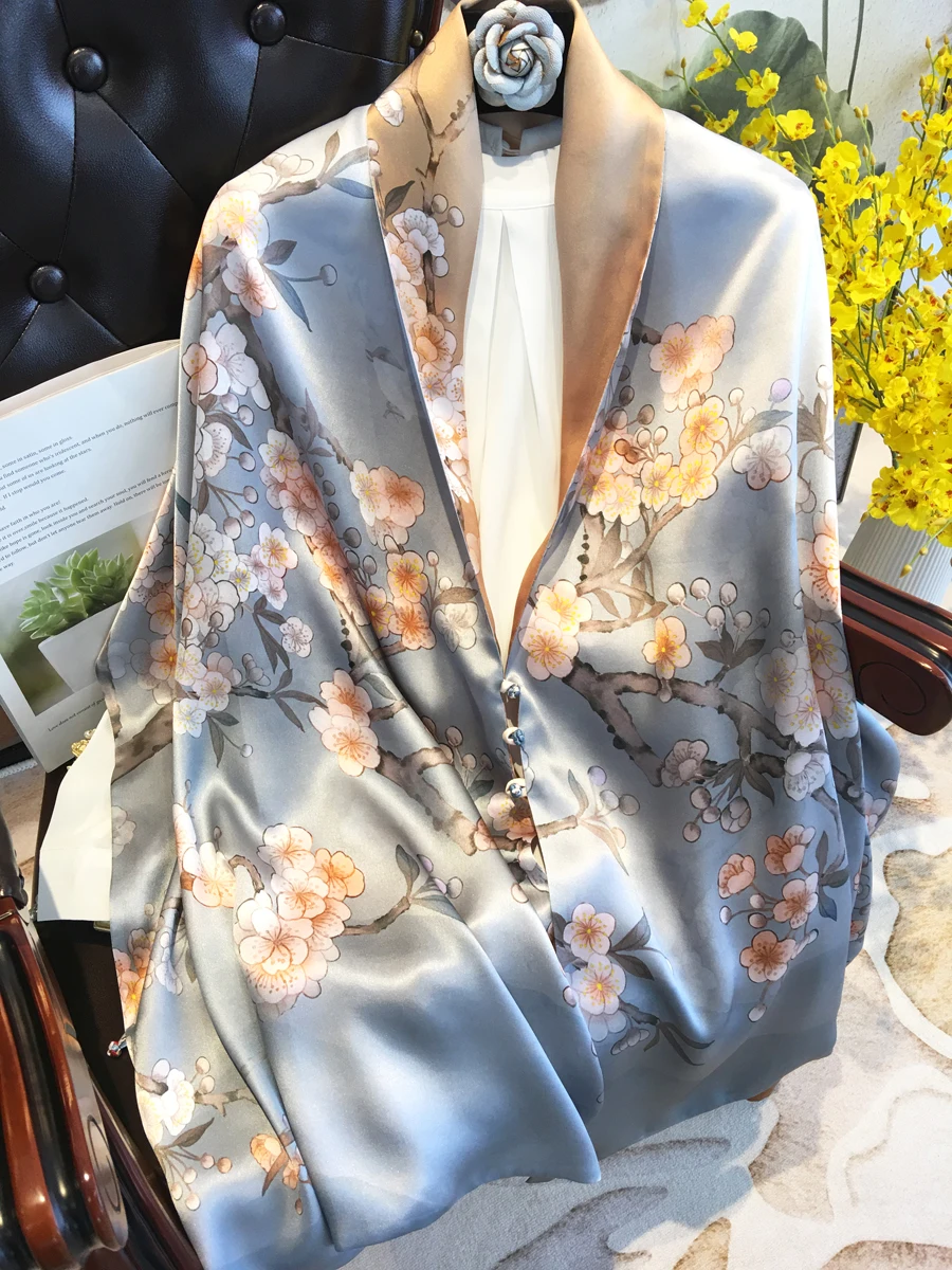 Chinese Style High-End Scarf Real Silk Scarf Cheongsam Outerwear Shawl for Elders Mom Birthday Gift Women