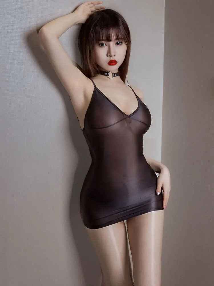 Frauen Öl glänzend glänzend Mini Bleistift Kleider tief v Allure Slip Kleider schiere transparente hochela tische Paket Hüft kleid Clubwear