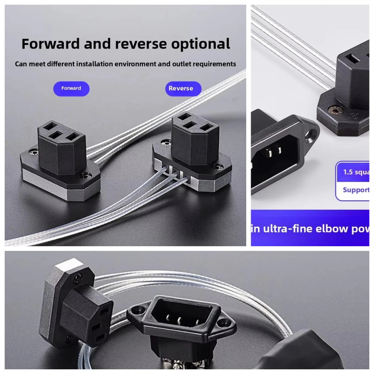 2025new computer c13 to c14 Power cord extension cable, 90 degree elbow, three hole ultra-thin male and female plug