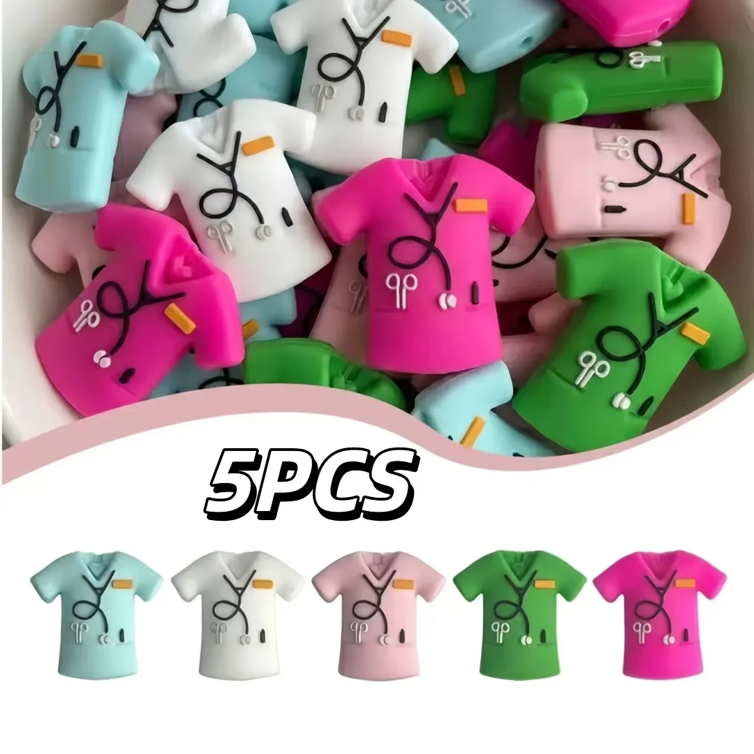 5Pcs Medical Scrub Suit Silicone Focal Beads, Nurse Doctor Uniform DIY Beads for Keychain & Jewelry Making