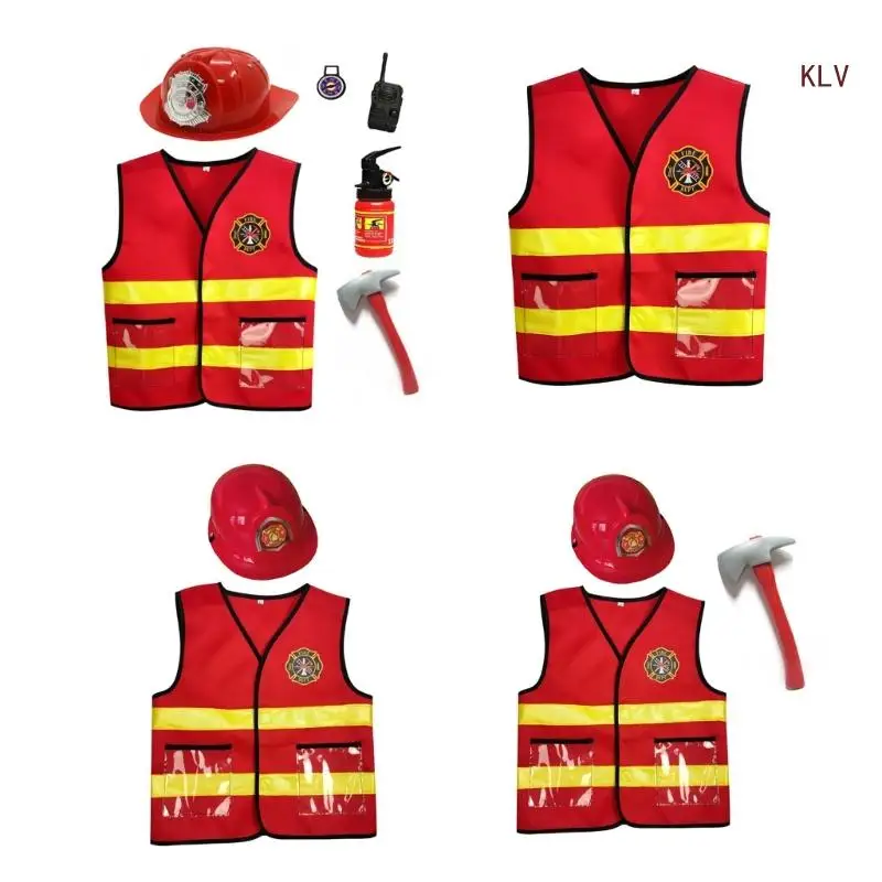 

Halloween Fireman Costume for Kids Fireman Helmets Vest Extinguisher Washable Firefighter Dress Up Clothes for Role Play