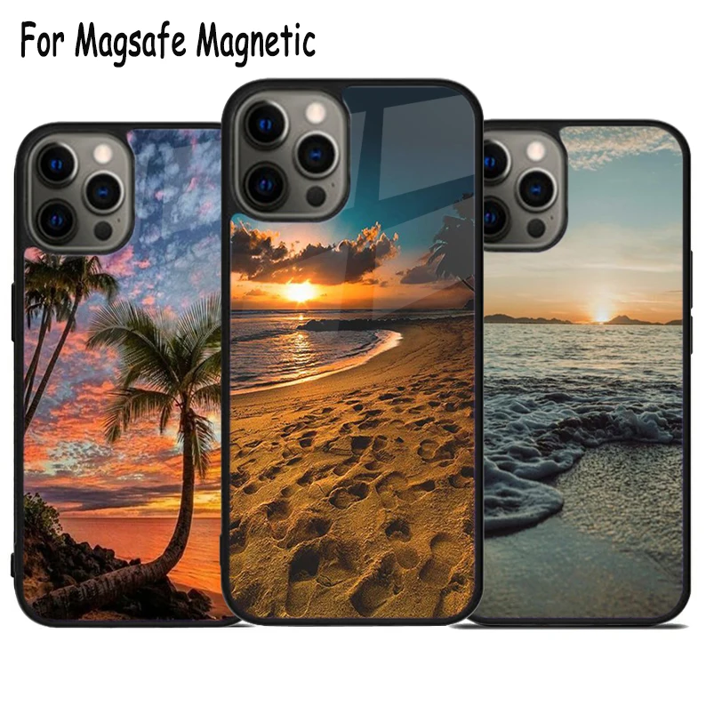 Summer Beach Sunset On Sea Wireless Charge Magsafe Phone Case For iPhone 15 16 14 13 11 12 Pro Max Plus Magnetic Bumper Cover