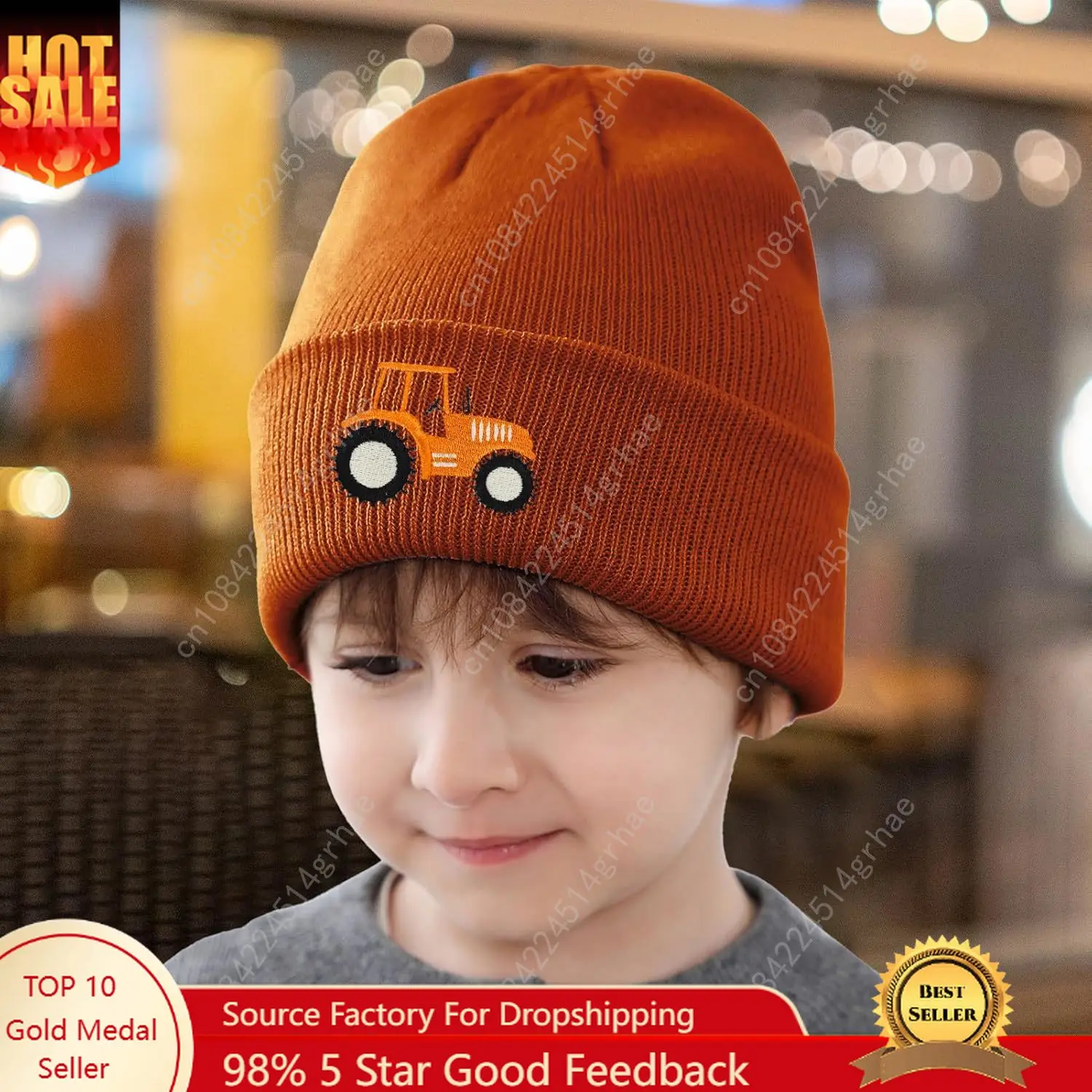

Toddler Boys Knitted Beanie Cute Tractor Embroidery Hat Cuffed Skull Caps for Autumn Winter