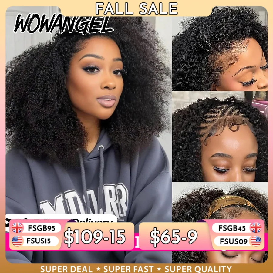 Quick Wave Wig Kinky Curly 3 In 1 Glueless Wigs Human Hair Adjustable Drawstring Seamless Curly Half Wigs For Black Women