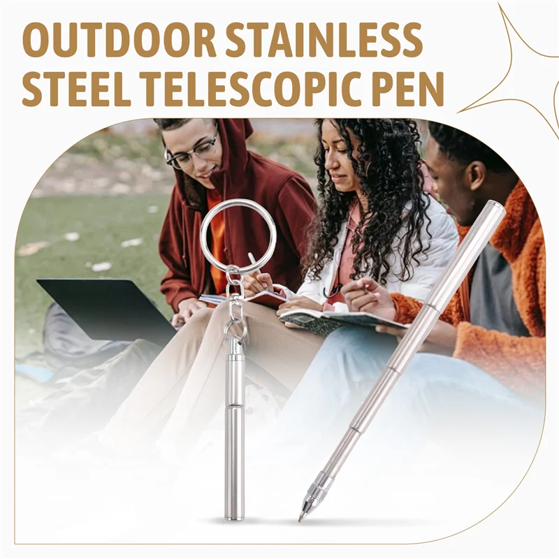 【В наличии】Портативный брелок для ключей, телескопическая ручка из нержавеющей стали, телескопическая шариковая ручка, брелок, инструмент для путешествий на открытом воздухе