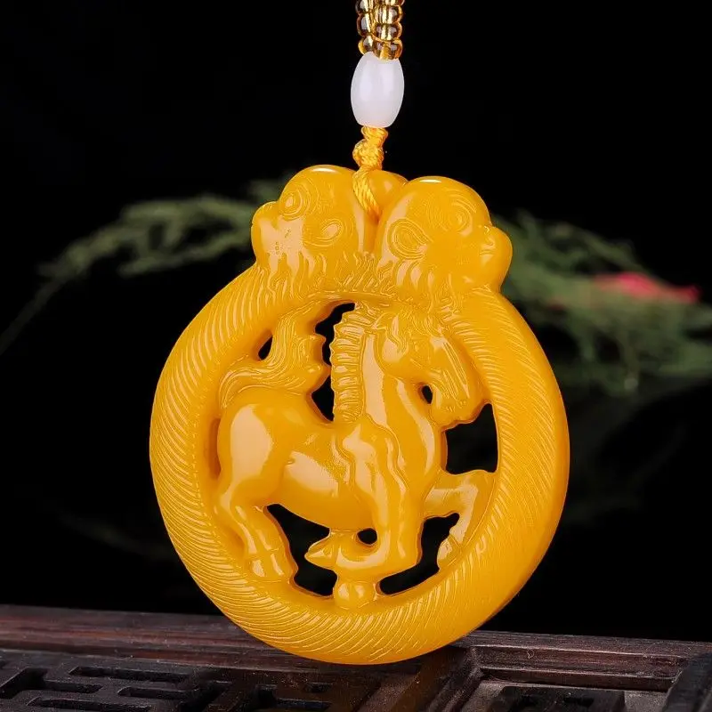 Natural and exquisite Hotan Jade green yellow white hollow carving necklace pendant monkey pendant  men necklace  reiki