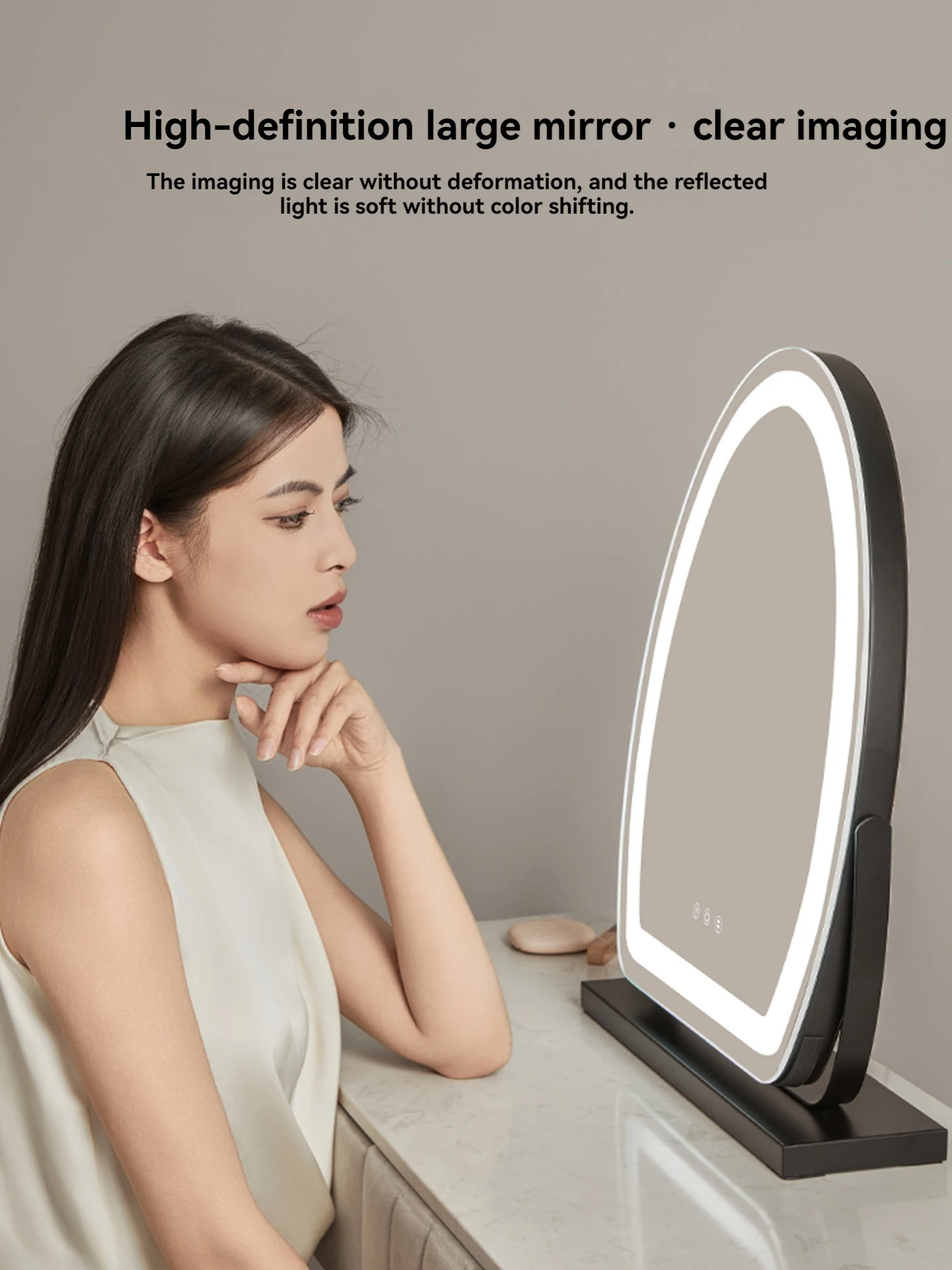 Specchio per trucco semi ellittico a LED Specchio cosmetico da tavolo con luce, camera da letto intelligente per la casa delle celebrità di Internet, rotazione semplice
