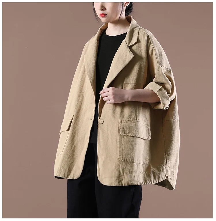 Lose Fit Mid-Länge Ein-Knopf Anzug Jaet für Frauen Frühling Herbst Koreanische Sle Casual Baumwolle Reine Farbe pendeln Sle