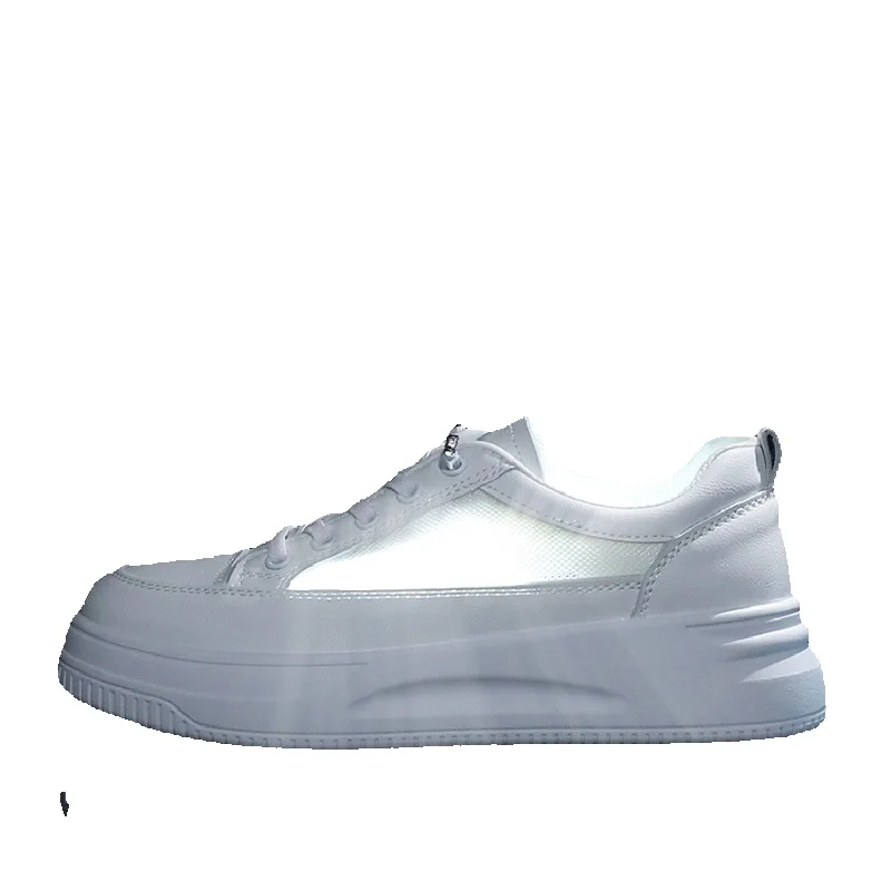 Women's White Skateboarding Shoes Breathable Mesh Thick Sole_voghion.com