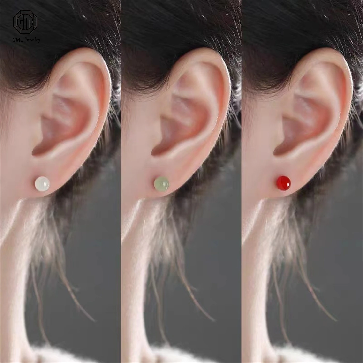 Vintage Minimalist Simulated Jade Stud Earrings S925 Silver Hypoallergenic Elegant Dainty Luxury Fashion Jewelry for Women