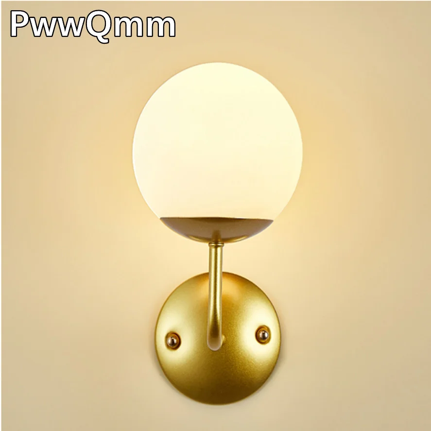 

European StyleGlass ball bedside LED wall lamp Gold Black Swing Arm LED Wall Lamp Bedside Room Bedroom Living Room Wall Decor